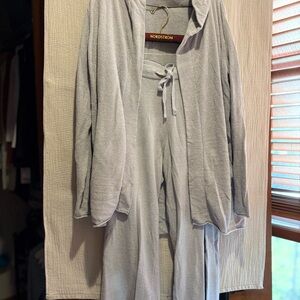 Nordstrom Light Gray Cropped Knit Pants & Open Cardigan Set